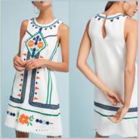 Anthropologie Postmark Embellished Linen Shift Dress size 2  EUC - Picture 9 of 11